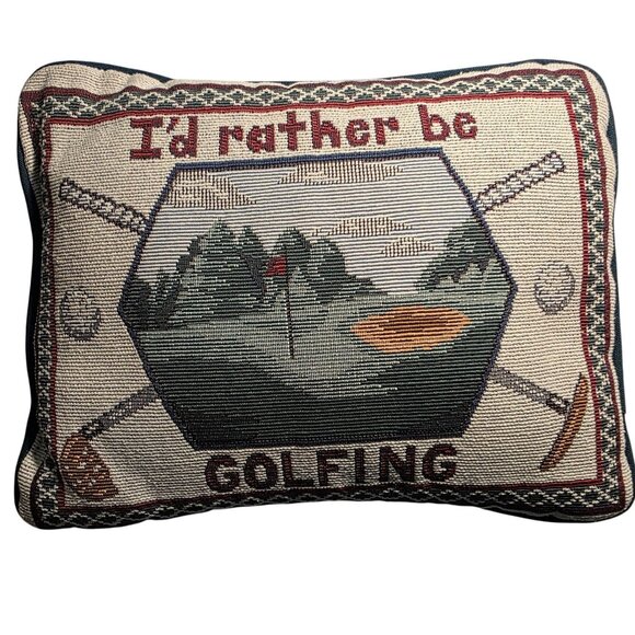 Golf Tapestry Accent Pillow  "Id Rather Be Golfing" decorative gift sport - Picture 1 of 4